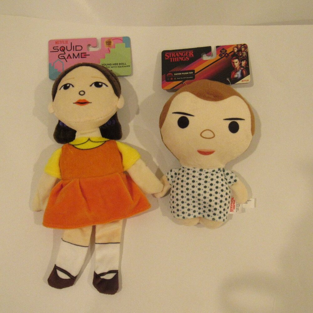 SET OF TWO NEW STUFFED DOG TOYS (SQUID GAME & STRANGER THINGS)